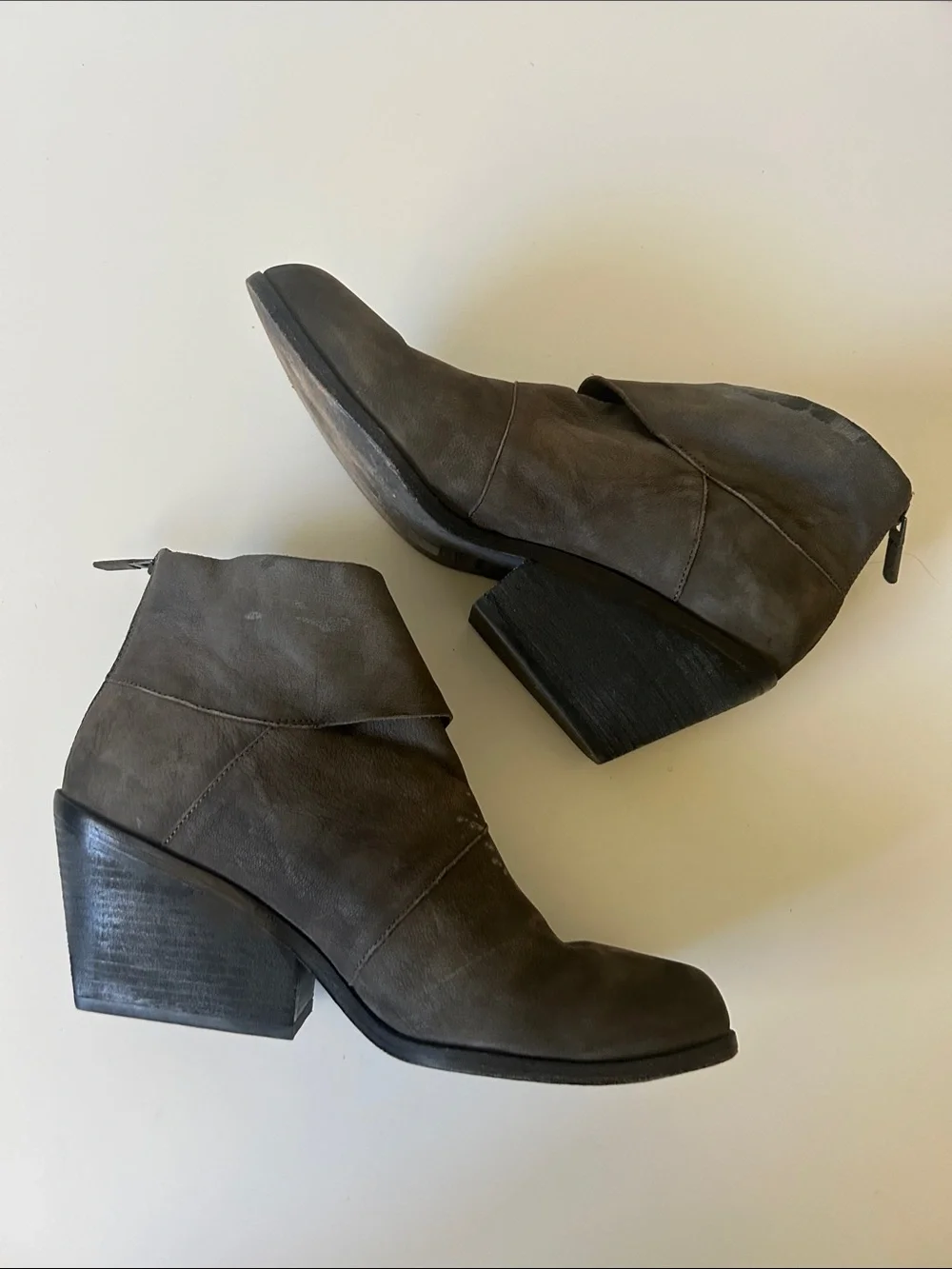 Eileen Fisher Taupe-Brown Leather Ankle Booties with Side Strap